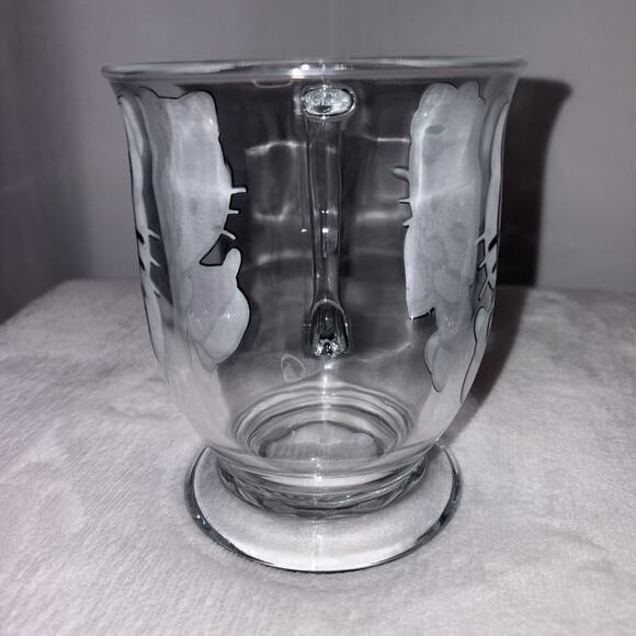 Hello Kitty Pink Glitter Heart On Clear Glass Coffee Tea Mug Cup 15oz New - Picture 2 of 6